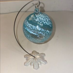 Hand Crafted Blown Glass decorative Ornament ball blue and white decor